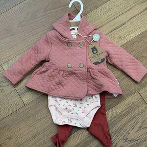 Rabbit Bear NWT 6m 9m baby girl 100% cotton pink floral outfit matching set